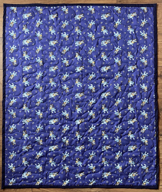 BLUEY CARTOON INSPIRED DANCING & MUSICAL NOTES Quilted Blanket