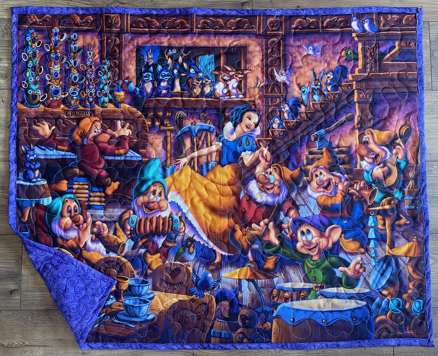 CLASSIC DISNEY SNOW WHITE & SEVEN DWARFS DANCING Inspired Quilted Blanket 36"x44" DIGITAL PRINTED FABRIC