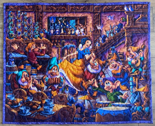 CLASSIC DISNEY SNOW WHITE & SEVEN DWARFS DANCING Inspired Quilted Blanket 36"x44" DIGITALLY PRINTED FABRIC