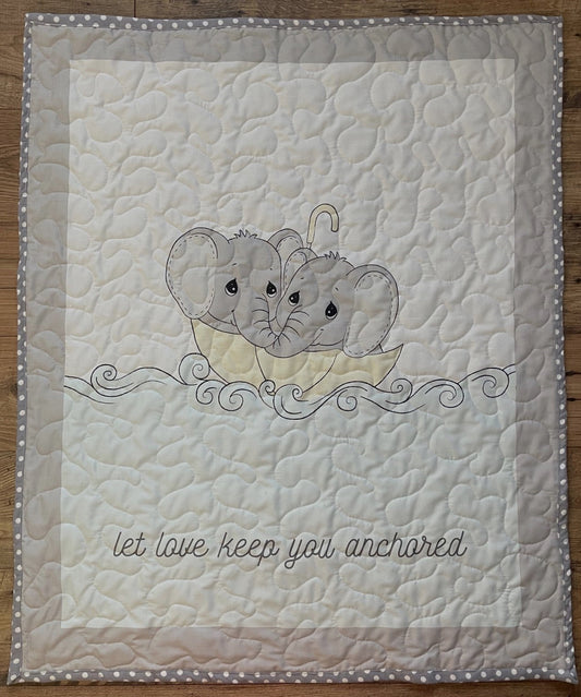 PRECIOUS MOMENTS ELEPHANTS Let Love Keep You Anchored Inspired QUILTED BLANKET