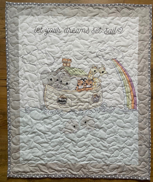 PRECIOUS MOMENTS NOAH'S ARK Inspired *LET YOUR DREAMS SET SAIL* QUILTED BLANKET