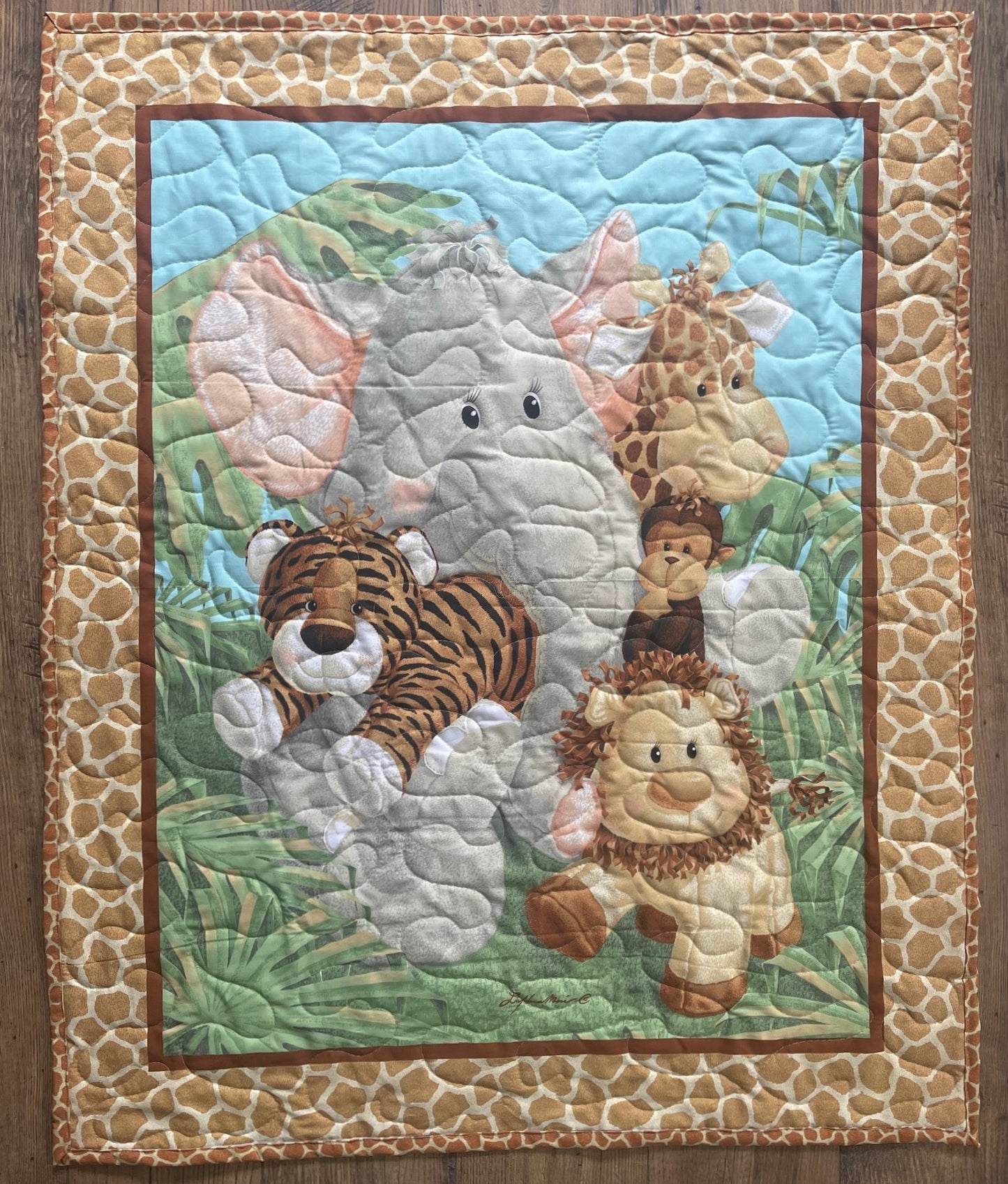 Jungle Babies Animals Elephant, Giraffe, Monkey Tiger Quilted Blanket