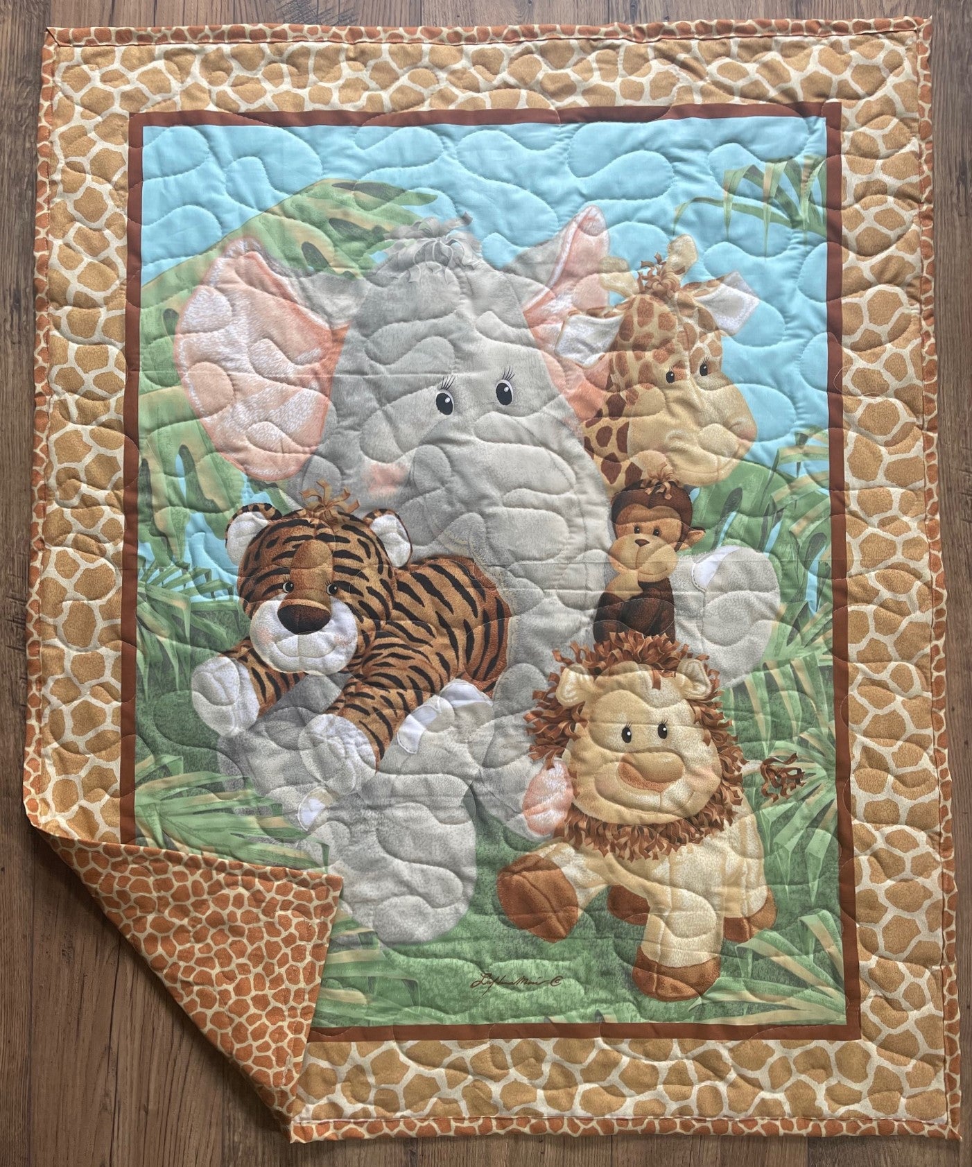 Jungle Babies Animals Elephant, Giraffe, Monkey Tiger Quilted Blanket
