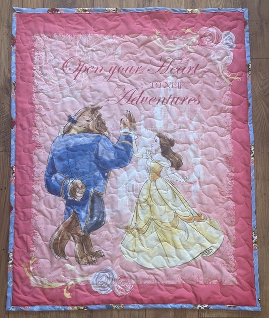 BEAUTY AND THE BEAST Inspired OPEN YOUR HEART TO NEW ADVENTURES BELLE Quilted Blanket