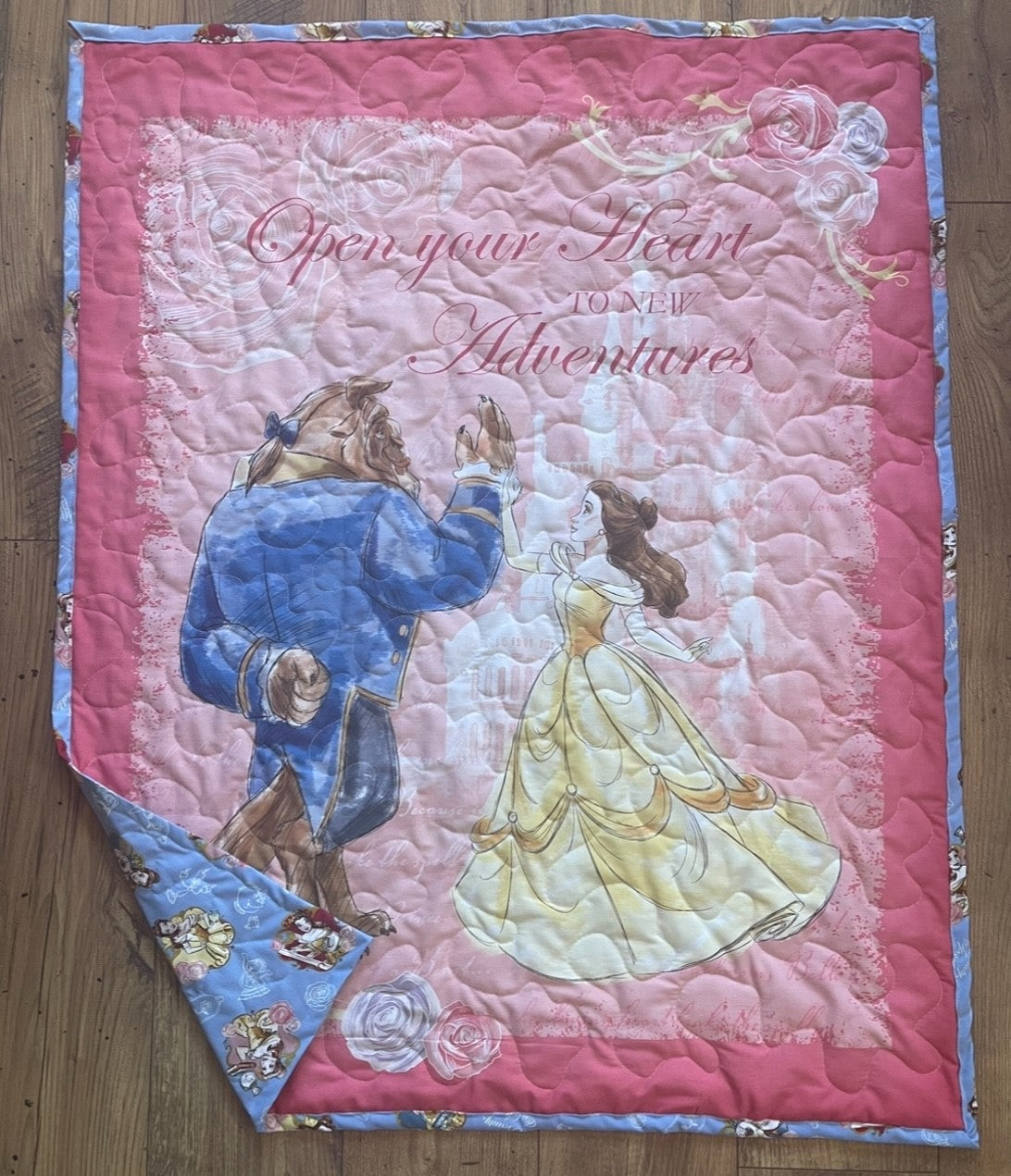 BEAUTY AND THE BEAST Inspired OPEN YOUR HEART TO NEW ADVENTURES Quilted Blanket