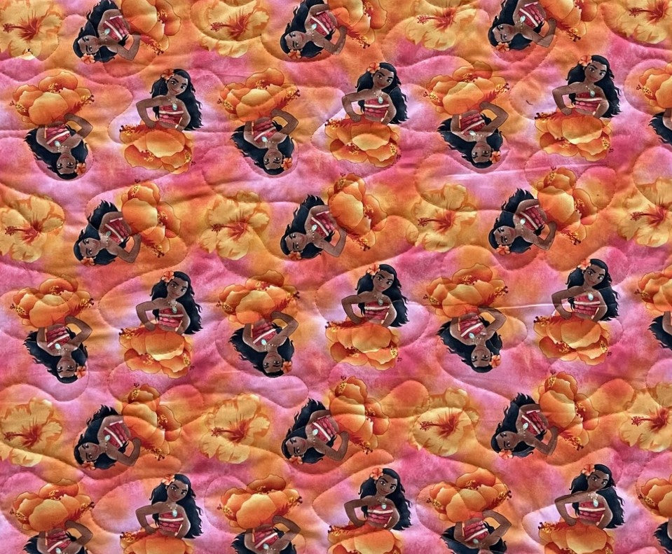 MOANA HIBISCUS ORANGE HAWAIIAN INSPIRED QUILTED BLANKET