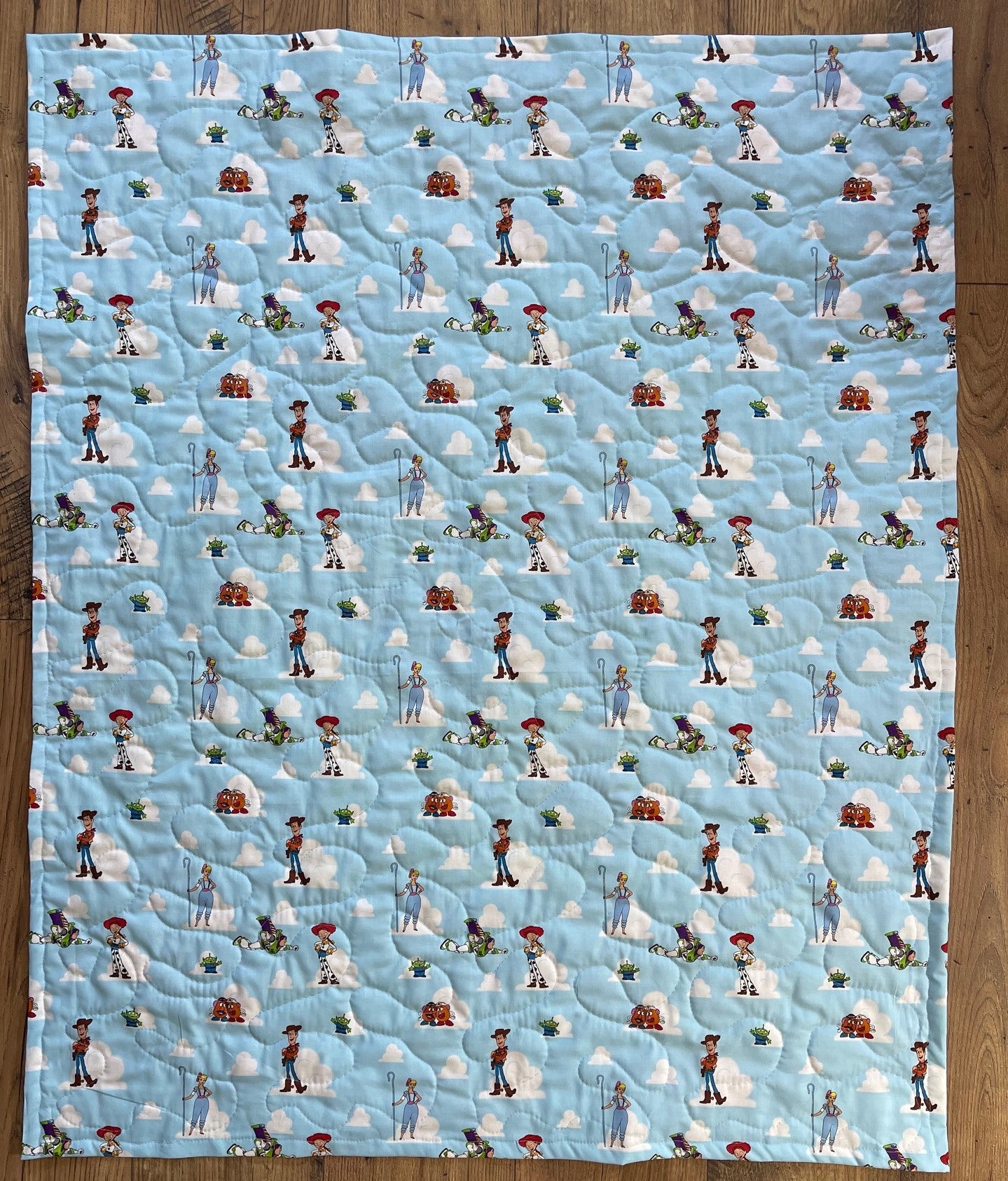 TOY STORY CHARACTERS, BUZZ LIGHTYEAR, SHERIFF WOODY, JESSE & BO PEEP INSPIRED QUILTED BLANKET