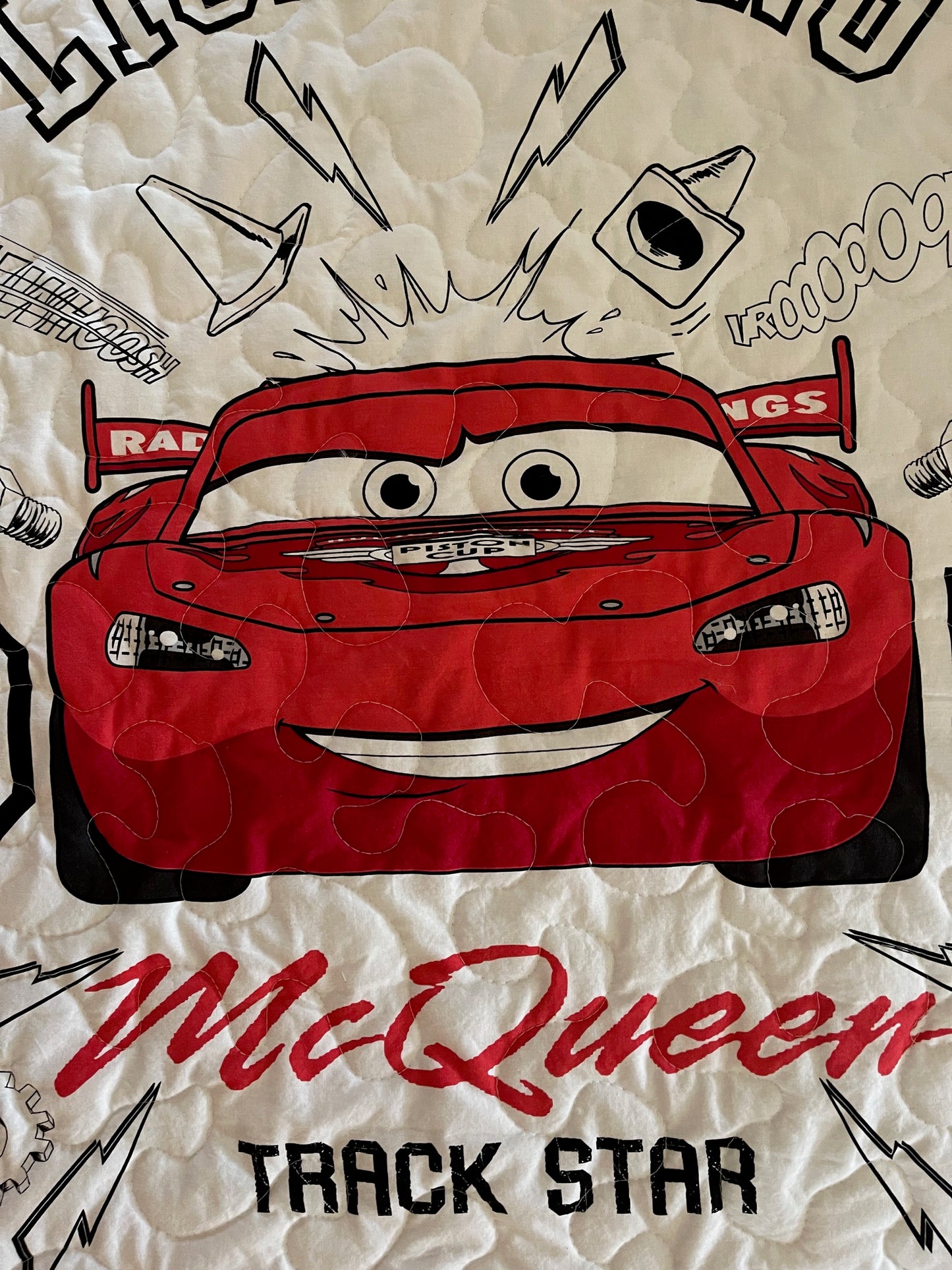 CARS LIGHTNING MC QUEEN 95 INSPIRED 36"X44" Quilted Blanket TRACK STAR Reversible Blanket