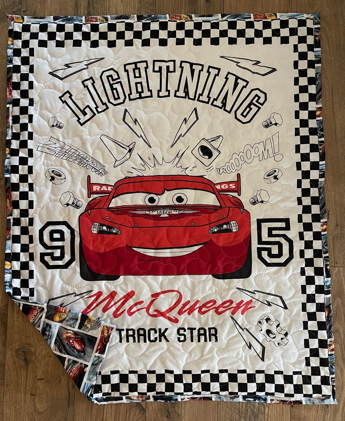 CARS LIGHTNING MC QUEEN 95 INSPIRED 36"X44" Quilted Blanket TRACK STAR Reversible Blanket