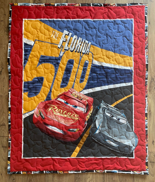 CARS INSPIRED LIGHTNING MCQUEEN *FLORIDA 500* 36"X44" QUILTED BLANKET