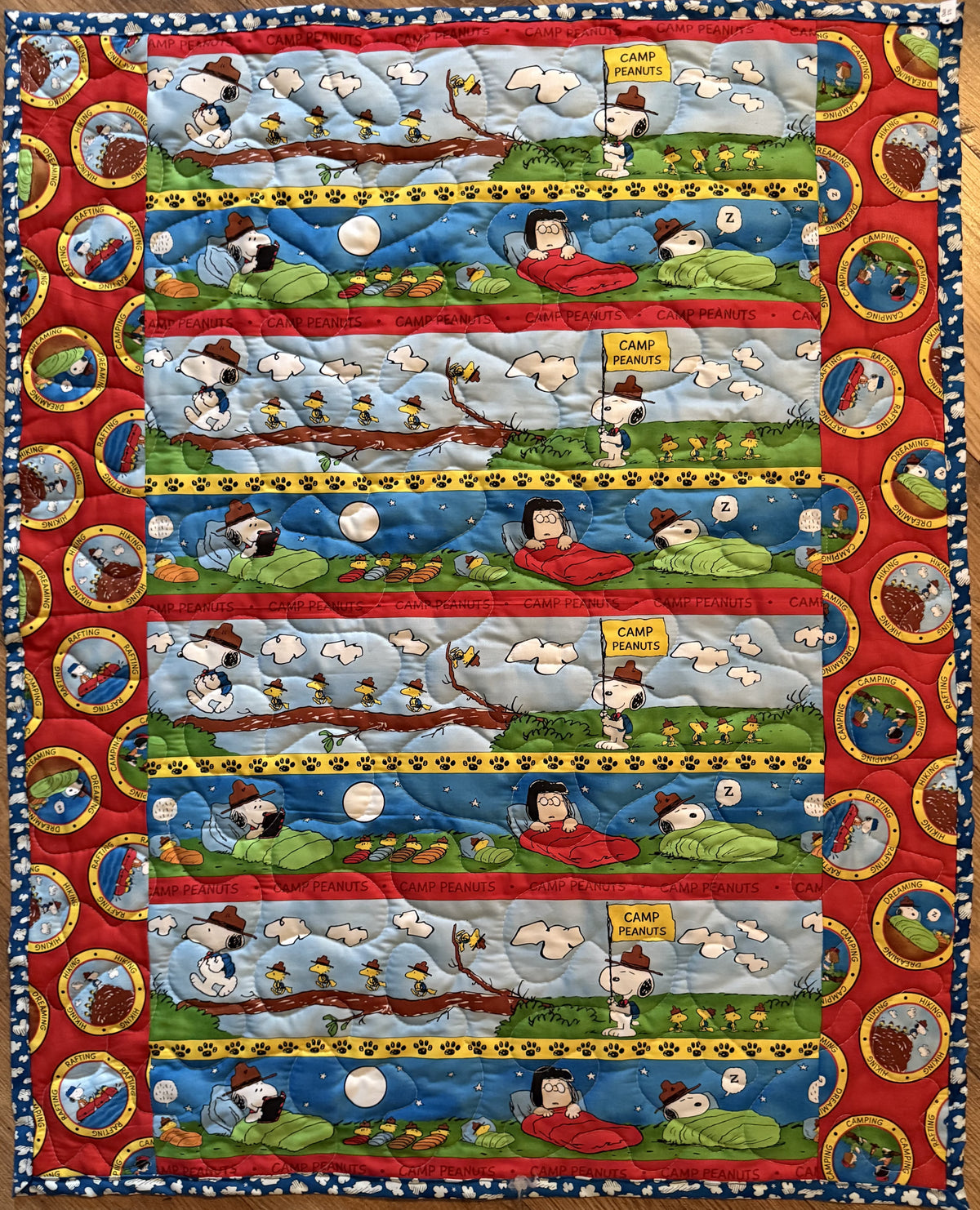 PEANUTS LET'S GO CAMPING CHARLIE BROWN, SNOOPY, WOODSTOCK, LINUS, PEPPERMINT PATTY, MARCY INSPIRED Quilted Blanket