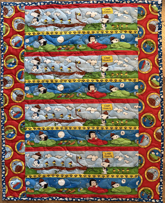 PEANUTS LET'S GO CAMPING CHARLIE BROWN, SNOOPY, WOODSTOCK, LINUS, PEPPERMINT PATTY, MARCY INSPIRED Quilted Blanket