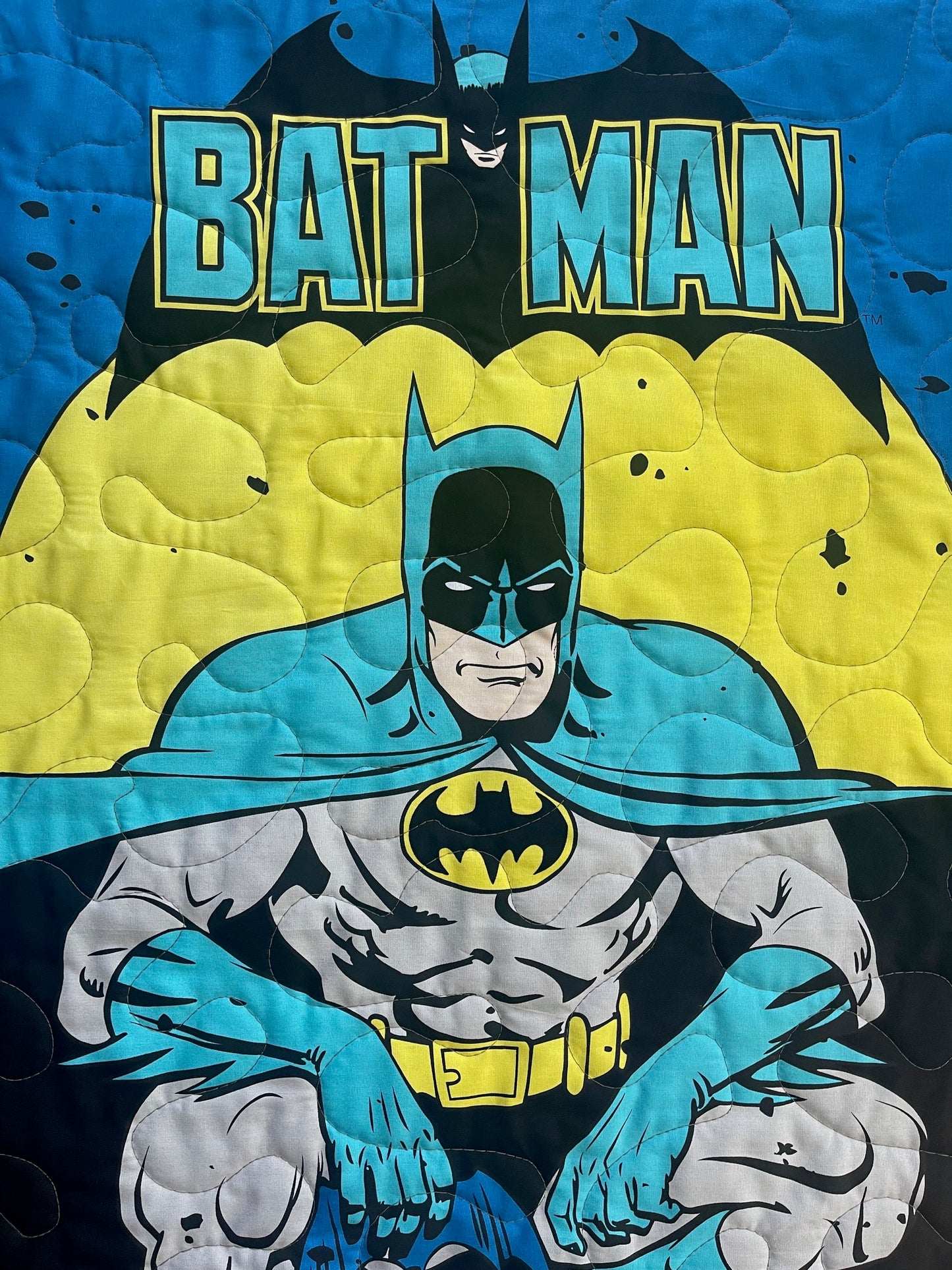 SUPERHERO BAT MAN CAPED CRUSADER Inspired Quilted Blanket Soft Flannel Backing