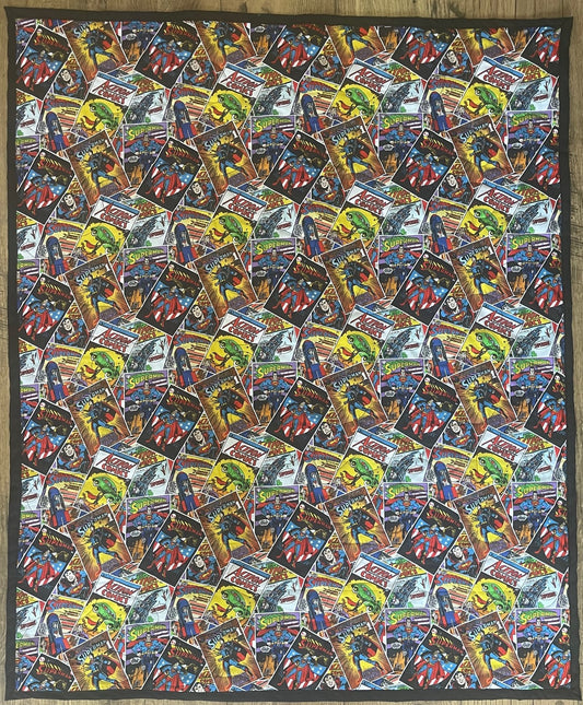 DC COMICS JUSTICE LEAGUE SUPERHERO SUPERMAN COMIC BOOK COVERS Inspired Quilted Blanket 