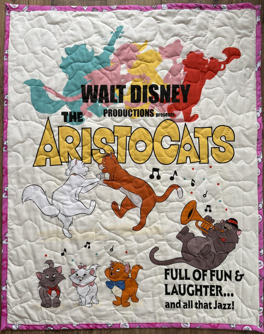 THE ARISTOCATS CARTOON MOVIE POSTER MARIE LOVES MILK BACKING INSPIRED QUILTED BLANKET