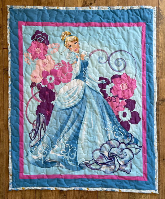 CINDERELLA Inspired Quilted Blanket 36"x44" GLASS SLIPPER FLORAL