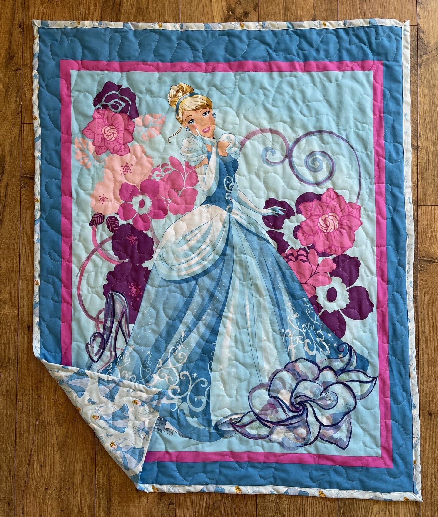 CINDERELLA Inspired Quilted Blanket 36"x44" GLASS SLIPPER FLORAL