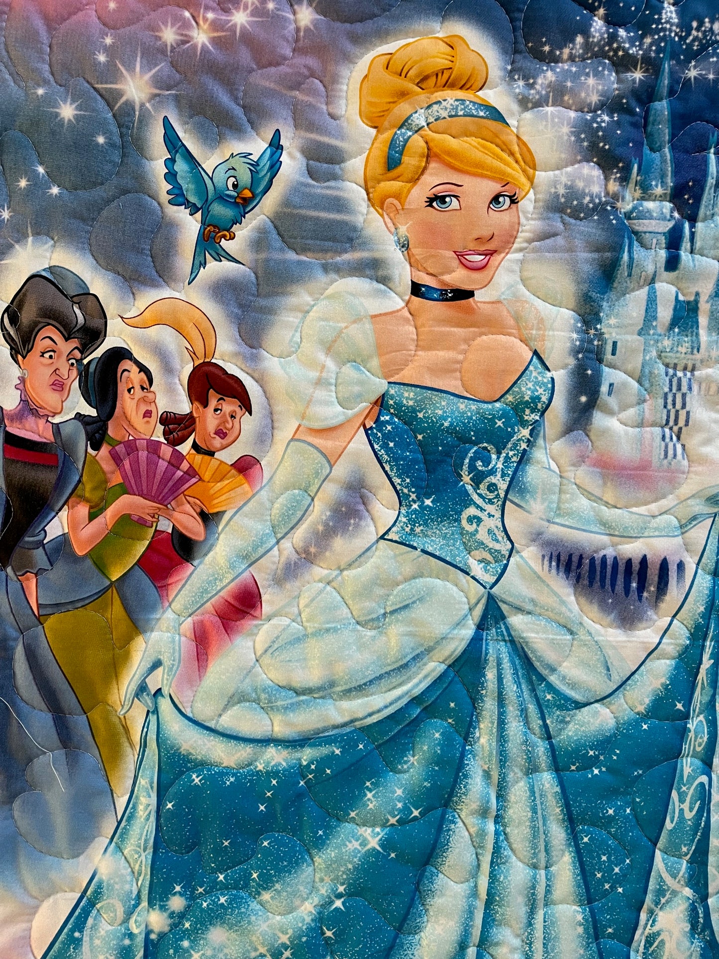 CINDERELLA Inspired with Evil Stepsisters, Jaq & Suzy Quilted Blanket with glitter shimmer backing