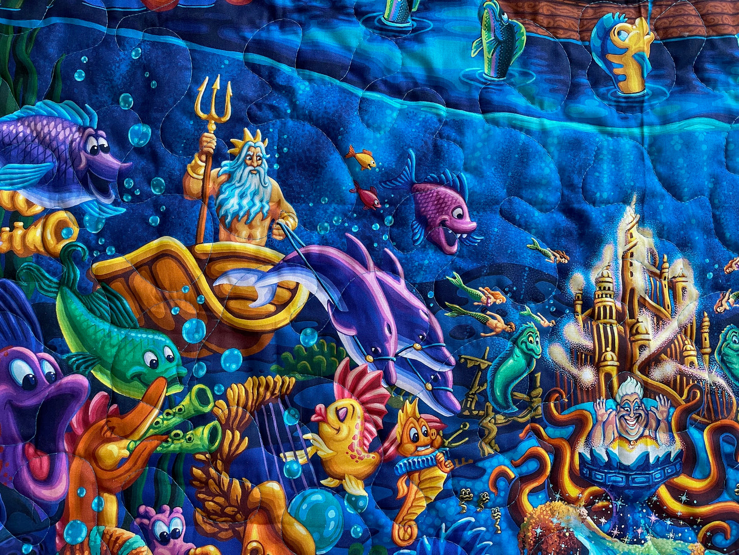 MERMAID CHARACTERS Quilted Blanket Bright Digital Print fabric