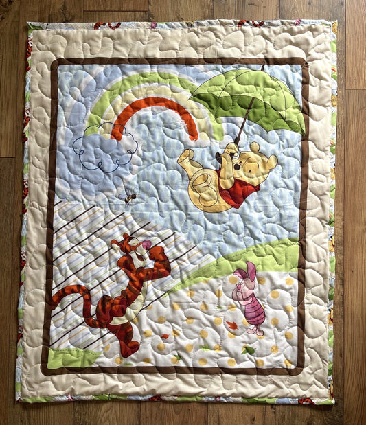 WINNIE THE POOH, TIGGER & PIGLET *RAINY DAY FUN* Inspired Quilted Blanket