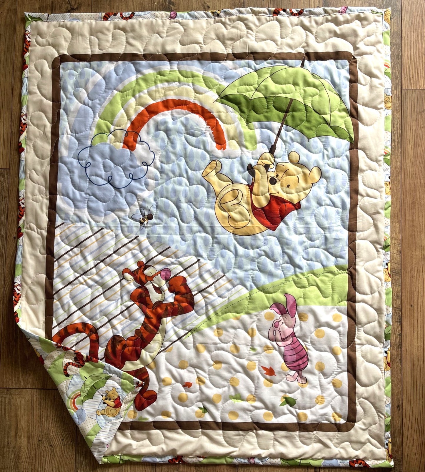 WINNIE THE POOH, TIGGER & PIGLET *RAINY DAY FUN* Inspired Quilted Blanket