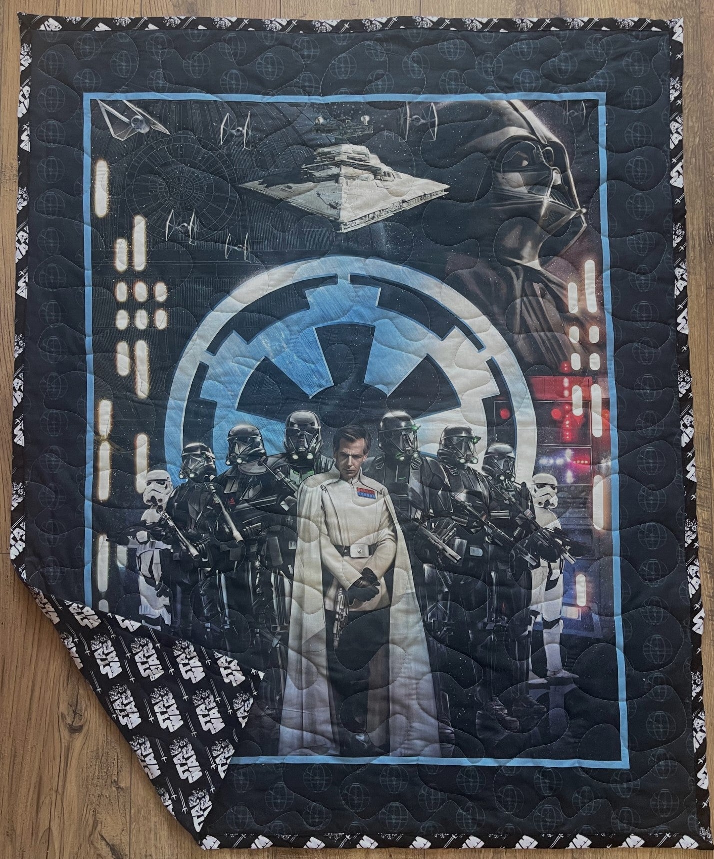 Rogue One Villains Darth Vader, Grand Moff Tarkin, Stormtroopers inspired Quilted Blanket