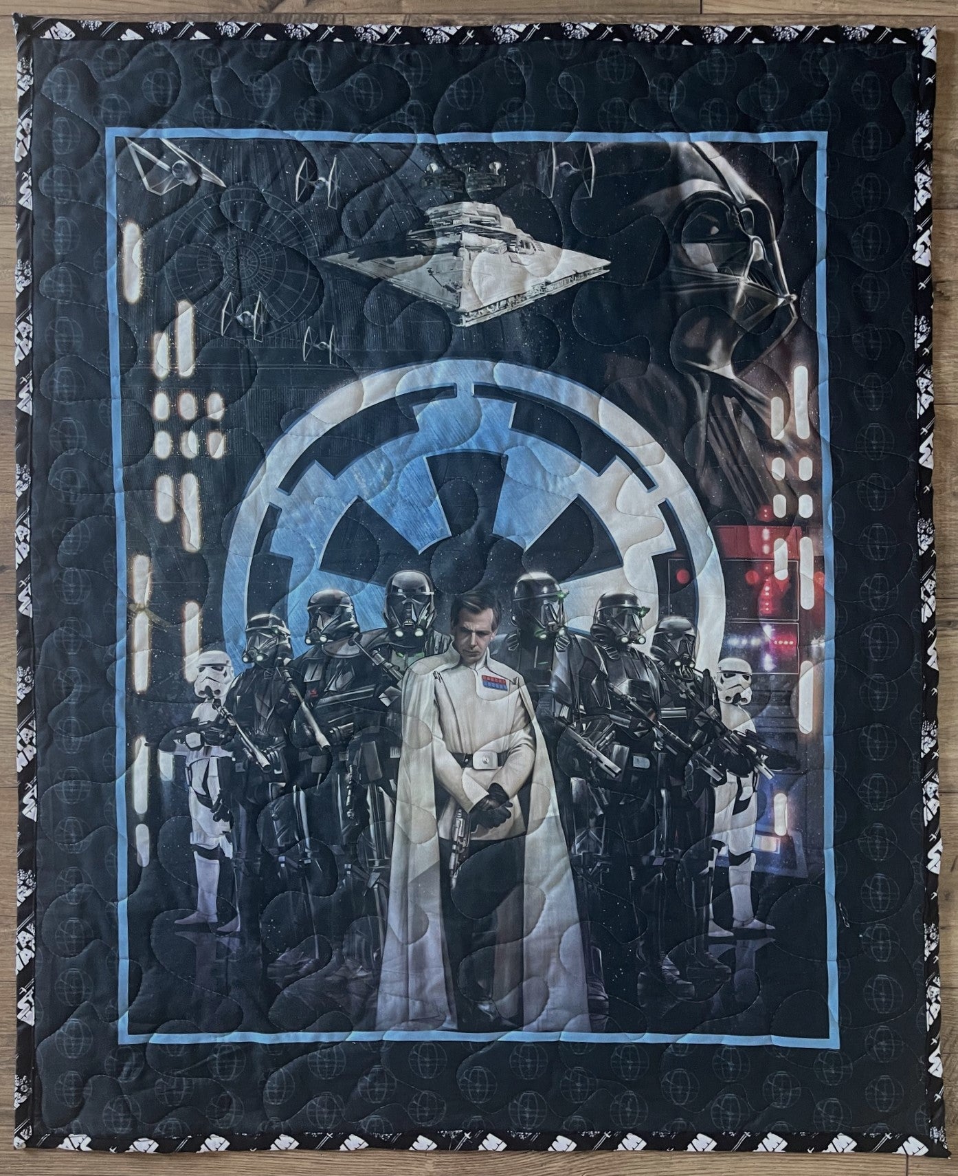 Rogue One Villains Darth Vader, Grand Moff Tarkin, Stormtroopers inspired Quilted Blanket