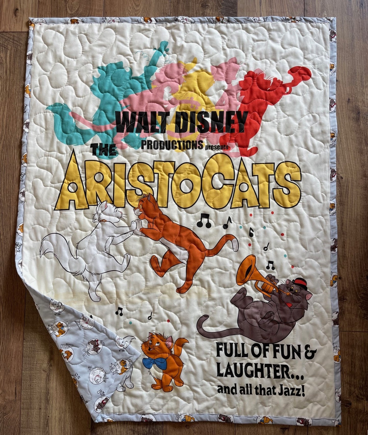 WALT DISNEY PRODUCTIONS THE ARISTOCATS Inspired Quilted Blanket Full Of Fun and Laughter and all that Jazz