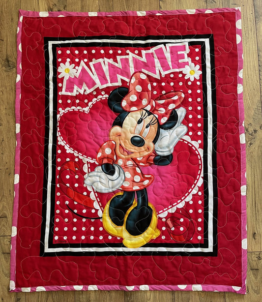MINNIE MOUSE "LOVE MINNIE HEARTS" Inspired Quilted Pink Large White Dots Backing Fabric