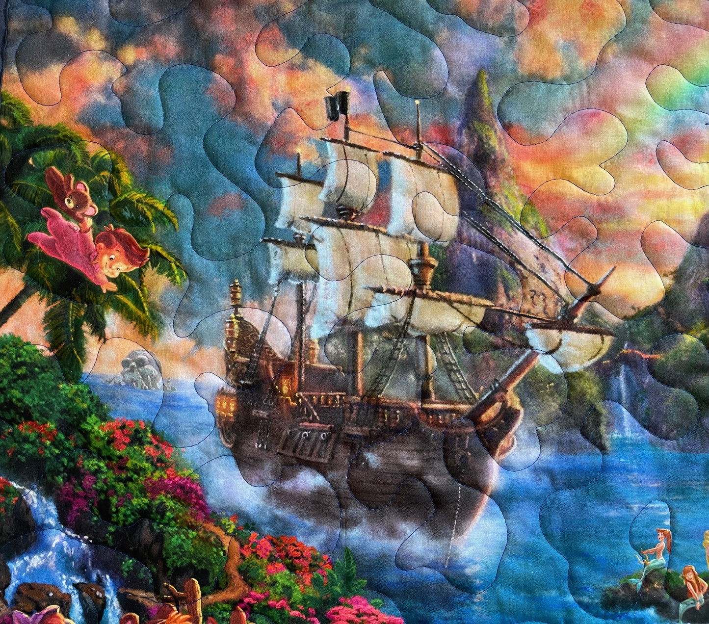 PETER PAN NEVER LAND Inspired Quilted Blanket 36"x44" DIGITALLY PRINTED FABRIC