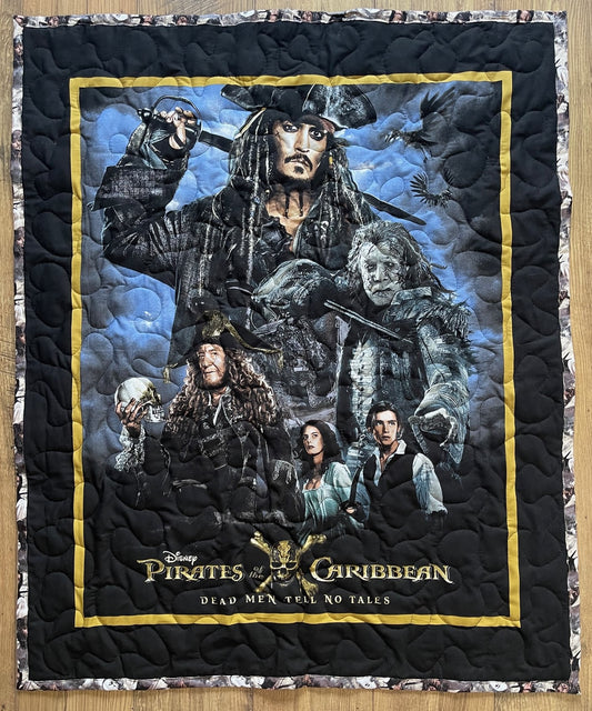 PIRATES OF THE CARIBBEAN "DEAD MEN TELL NO TALES" CHARACTERS BACKING QUILTED BLANKET 