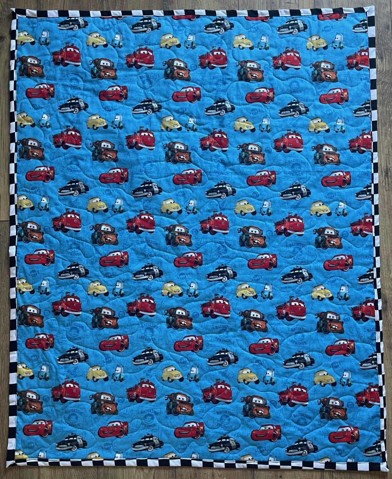 CARS CHARACTERS MATER & LIGHTNING MC QUEEN 95 INSPIRED QUILTED BLANKET
