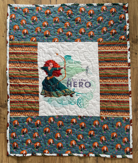 DISNEY MERIDA BRAVE Inspired BE YOUR OWN HERO 36"x44" Quilted Blanket