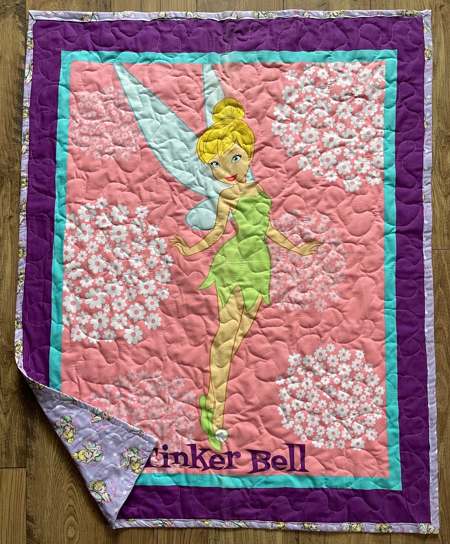 DISNEY PETER PAN'S TINKER BELL Inspired 36"x44" Quilted Blanket