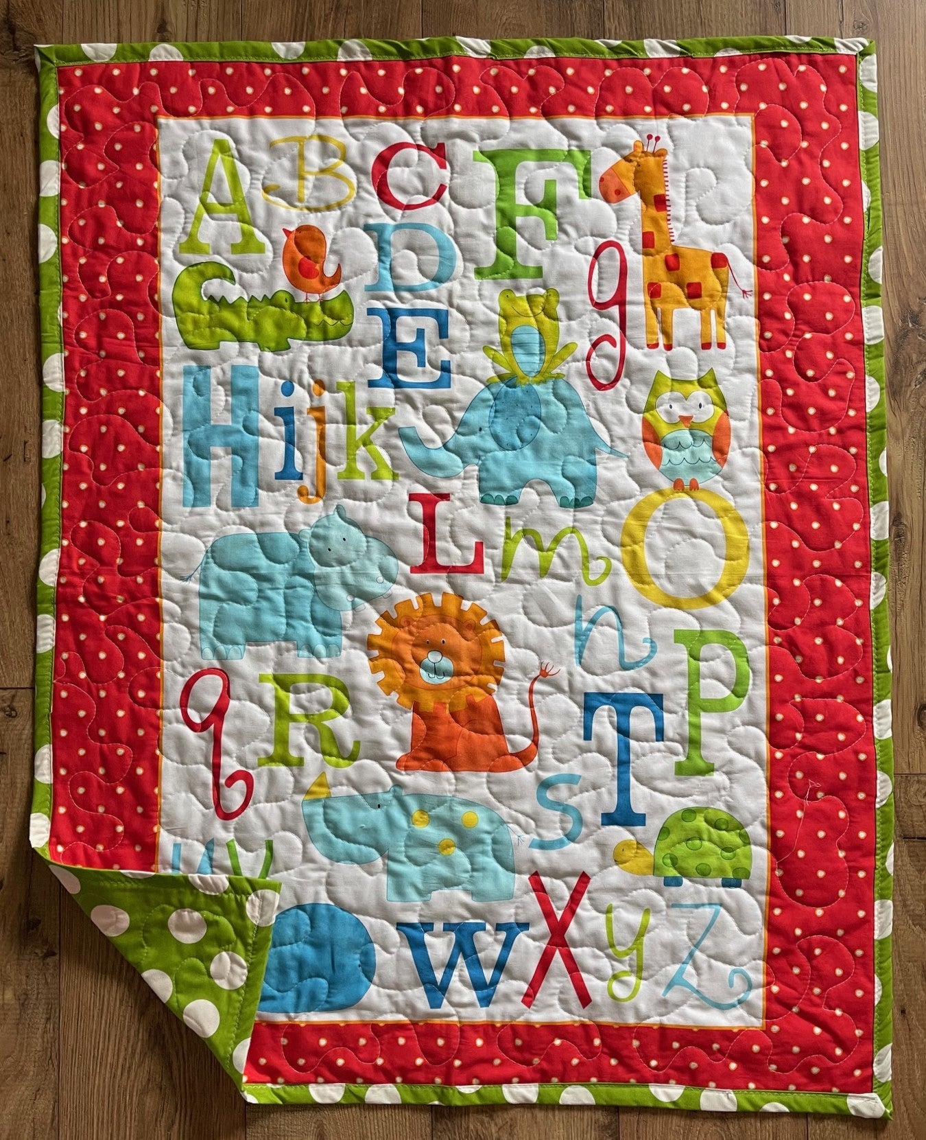 COLORFUL ABC's ALPHABET ANIMALS QUILTED BLANKET
