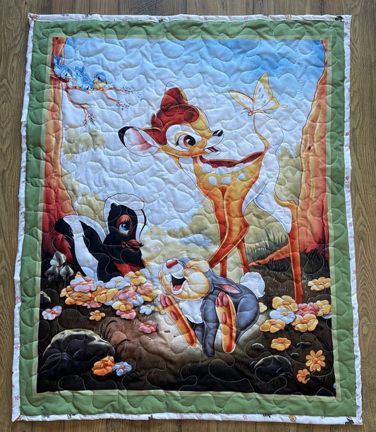 CLASSIC BAMBI THUMPER FLOWER IN THE MEADOW 36"X44" QUILTED BLANKET