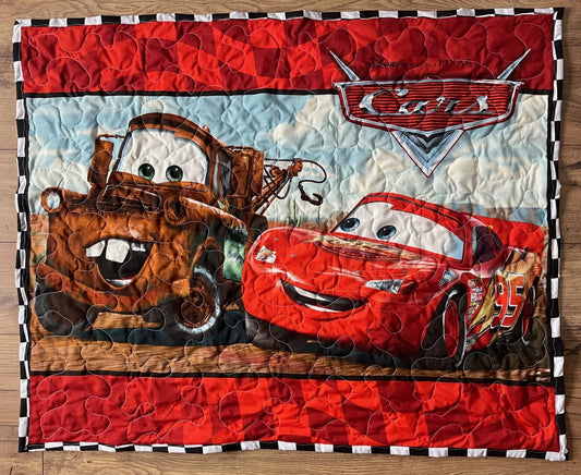 DISNEY CARS MATER & LGHTNING MC QUEEN 95 INSPIRED 36"X44" QUILTED BLANKET
