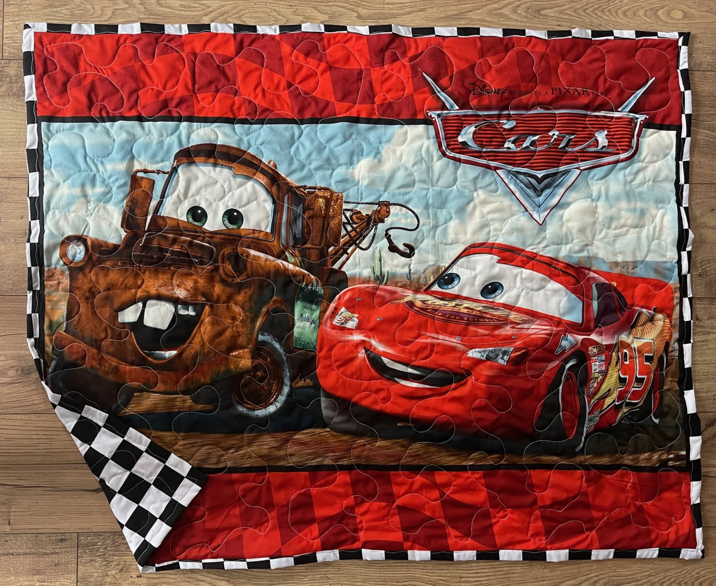 DISNEY CARS MATER & LGHTNING MC QUEEN 95 INSPIRED 36"X44" QUILTED BLANKET 1 AVAILABLE