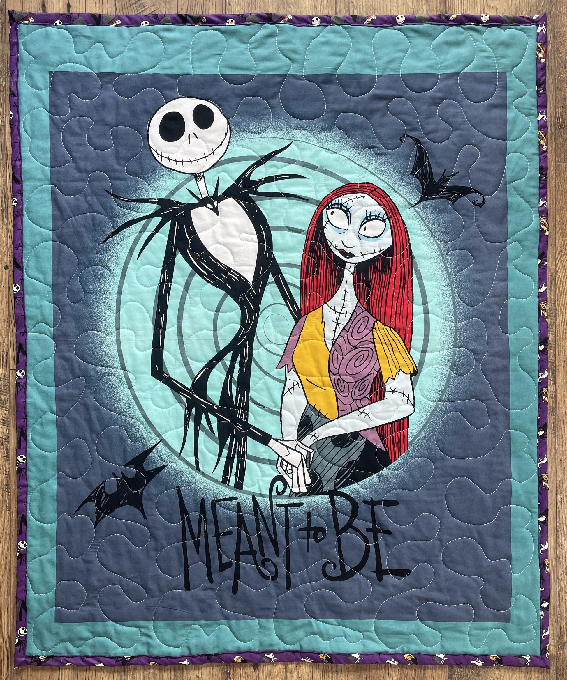NIGHTMARE BEFORE CHRISTMAS MEANT TO BE JACK & SALLY INSPIRED QUILTED BLANKET