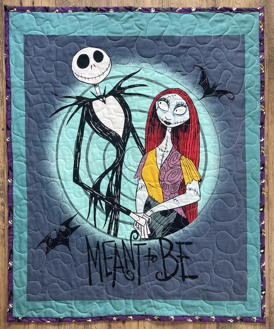 NIGHTMARE BEFORE CHRISTMAS *MEANT TO BE* JACK & SALLY INSPIRED QUILTED BLANKET