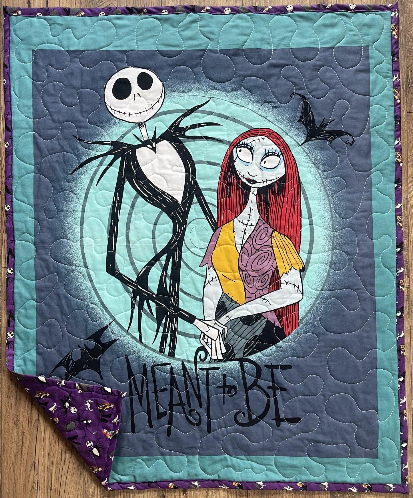 NIGHTMARE BEFORE CHRISTMAS *MEANT TO BE* JACK & SALLY INSPIRED QUILTED BLANKET