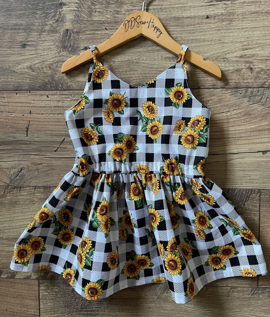 Girls and Toddlers SUNFLOWERS BUFFALO CHECK Boho Style Twirl Dress
