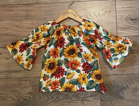 Girls Peasant Boho Style Sunflower Floral Dress with long sleeves