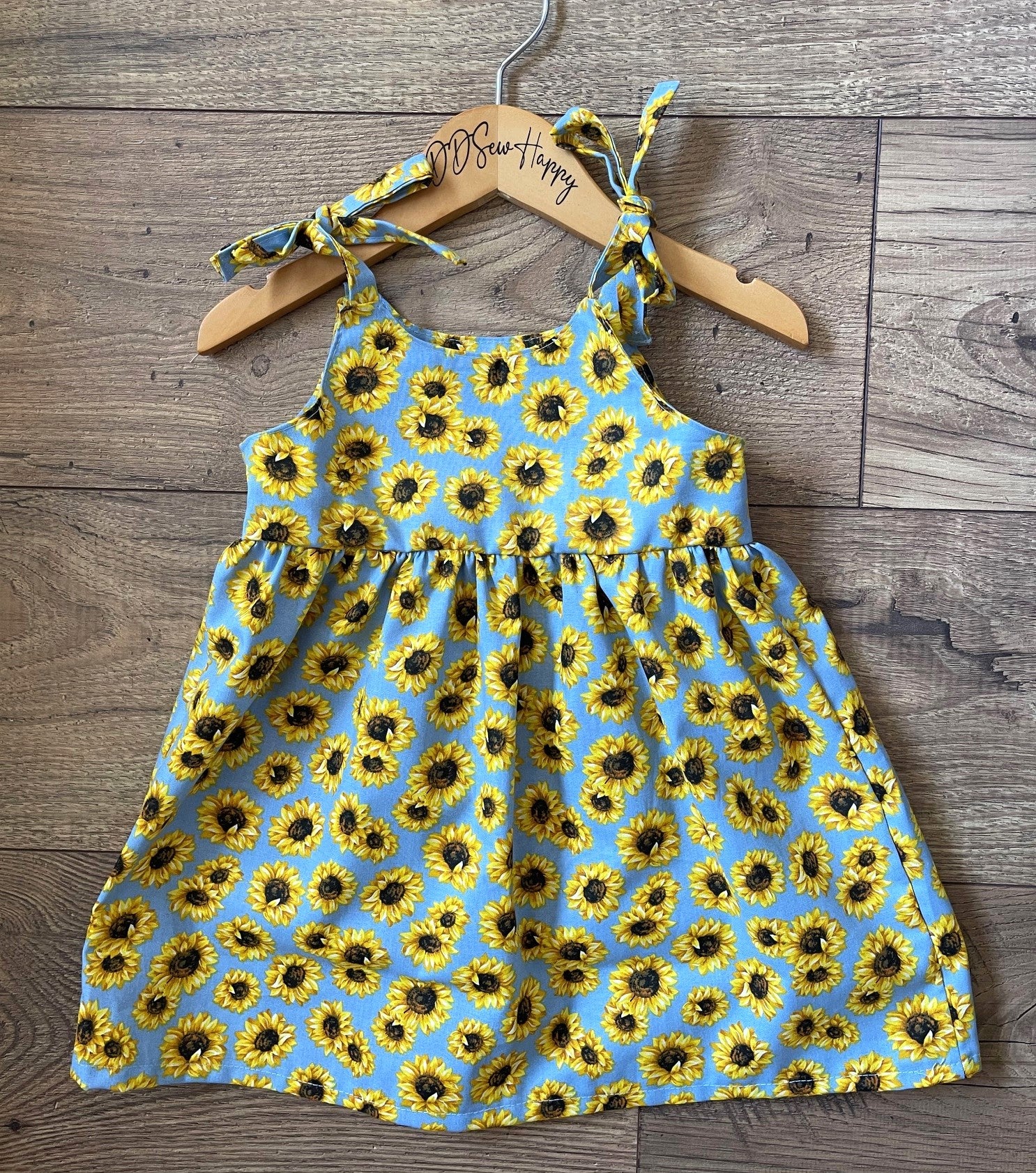 Girls and Toddlers SUNFLOWERS LIGHT BLUE Boho Style Sundress with Shou