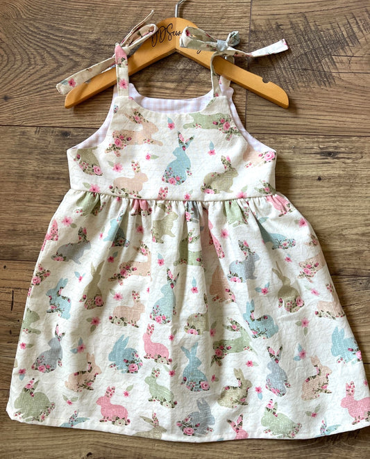 Girls and Toddlers EASTER BUNNY RABBITS FLORAL Boho Style Sundress with Shoulder Ties SIZE 2T-3T AVAILABLE
