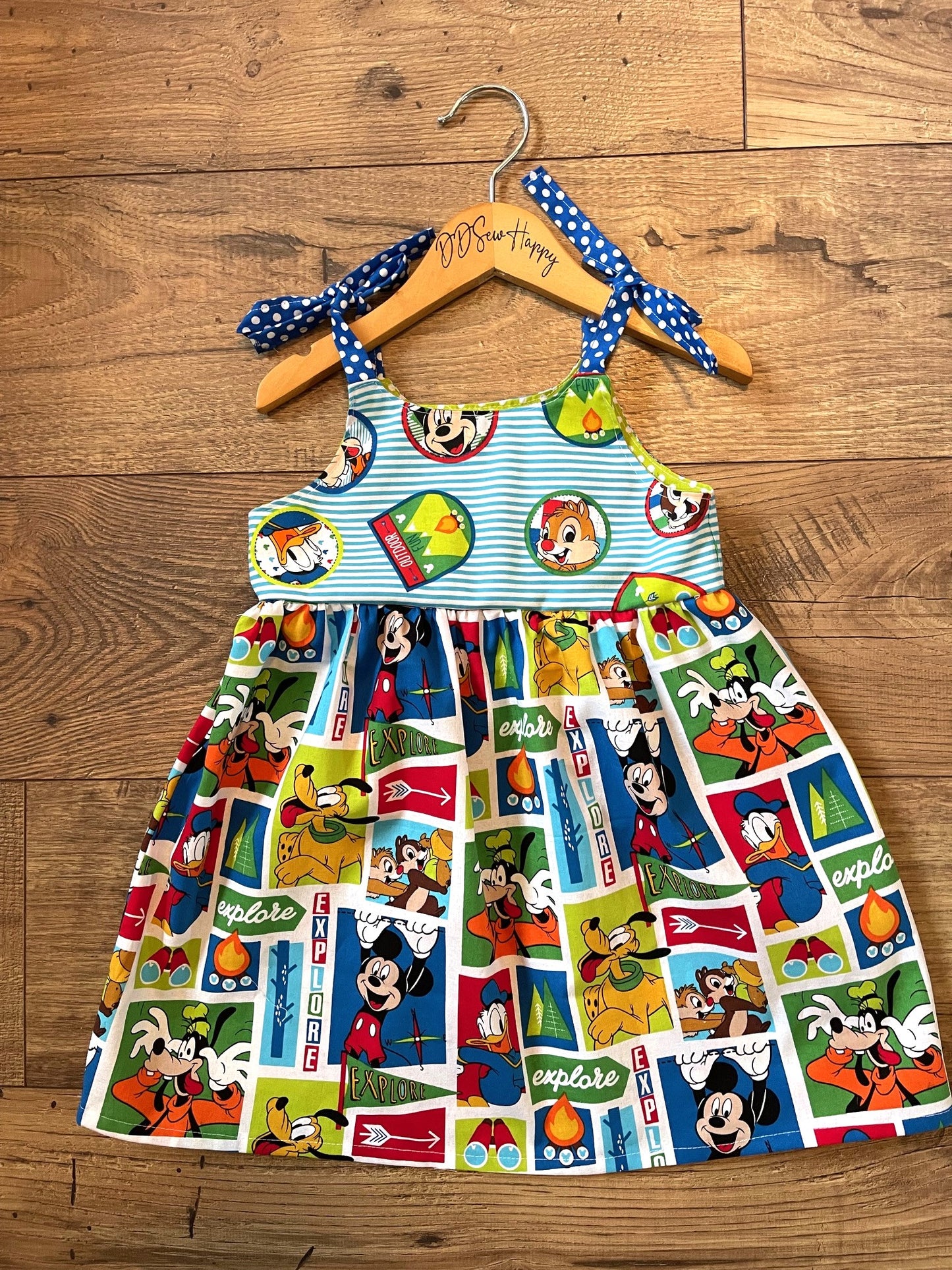 Girls and Toddlers MICKEY MOUSE INSPIRED *OUTSIDE EXPLORE* GOOFY, CHIP & DALE, PLUTO, DONALD DUCK Boho Style Sundress