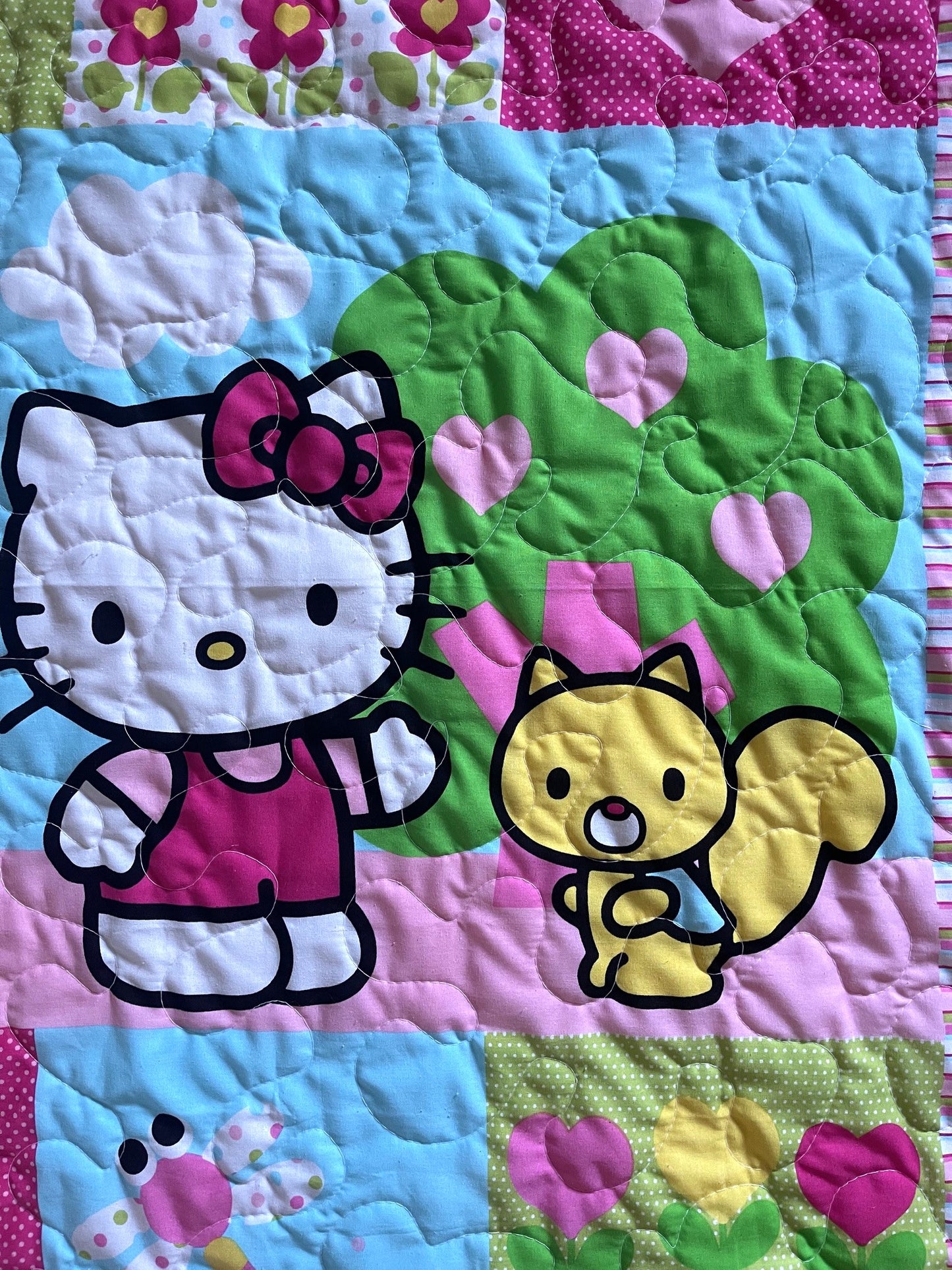 HELLO KITTY & LORRY SQUIRREL GARDEN FLOWERS INSPIRED QUILTED BLANKET