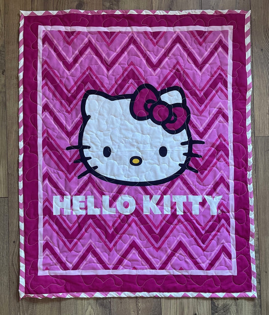 HELLO KITTY PINK CHEVRON INSPIRED QUILTED BLANKET