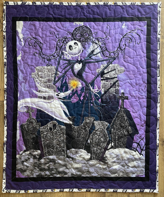 NIGHTMARE BEFORE CHRISTMAS JACK SKELLINGTON & ZERO GRAVEYARD COFFINS Inspired Quilted Blanket