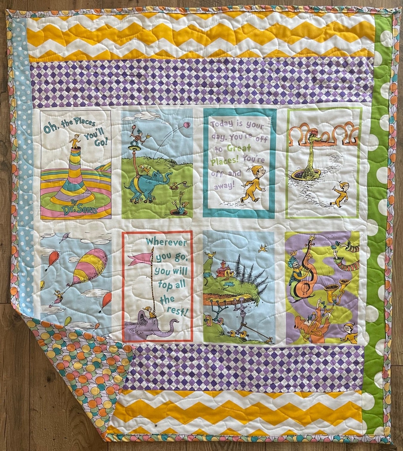 Dr. Seuss OH THE PLACES YOU WILL GO Pastel Inspired Quilted Blanket 39"x42"